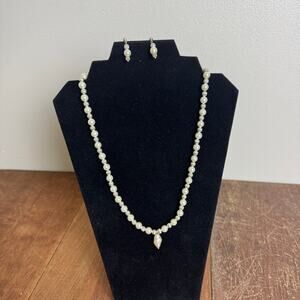 Artisan Handmade White Faux Pearl‎ 21 inch Necklace and Earring Set